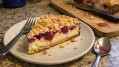Käse-Kirsch-Kuchen mit Streuseln – cremige Quarkfüllung und knuspriger Mürbeteig