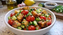 Panzanella – italienischer Brotsalat mit knusprigem Brot und Zitronen-Dressing