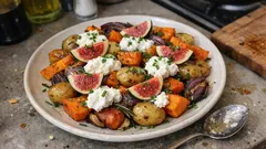Herbstgemüse vom Blech mit Ziegenfrischkäse und Feigen – einfach, aromatisch, goldbraun